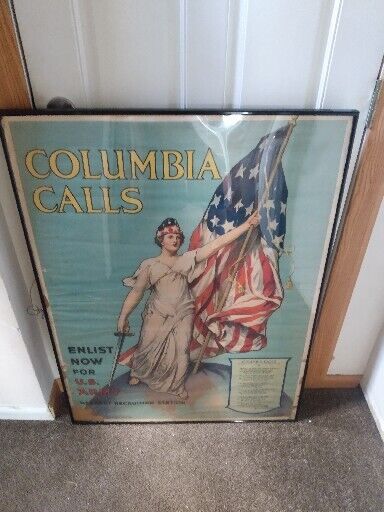 1916 World War 1 US Army Poster Columbia Calls Rare Patriotic Original Recruit