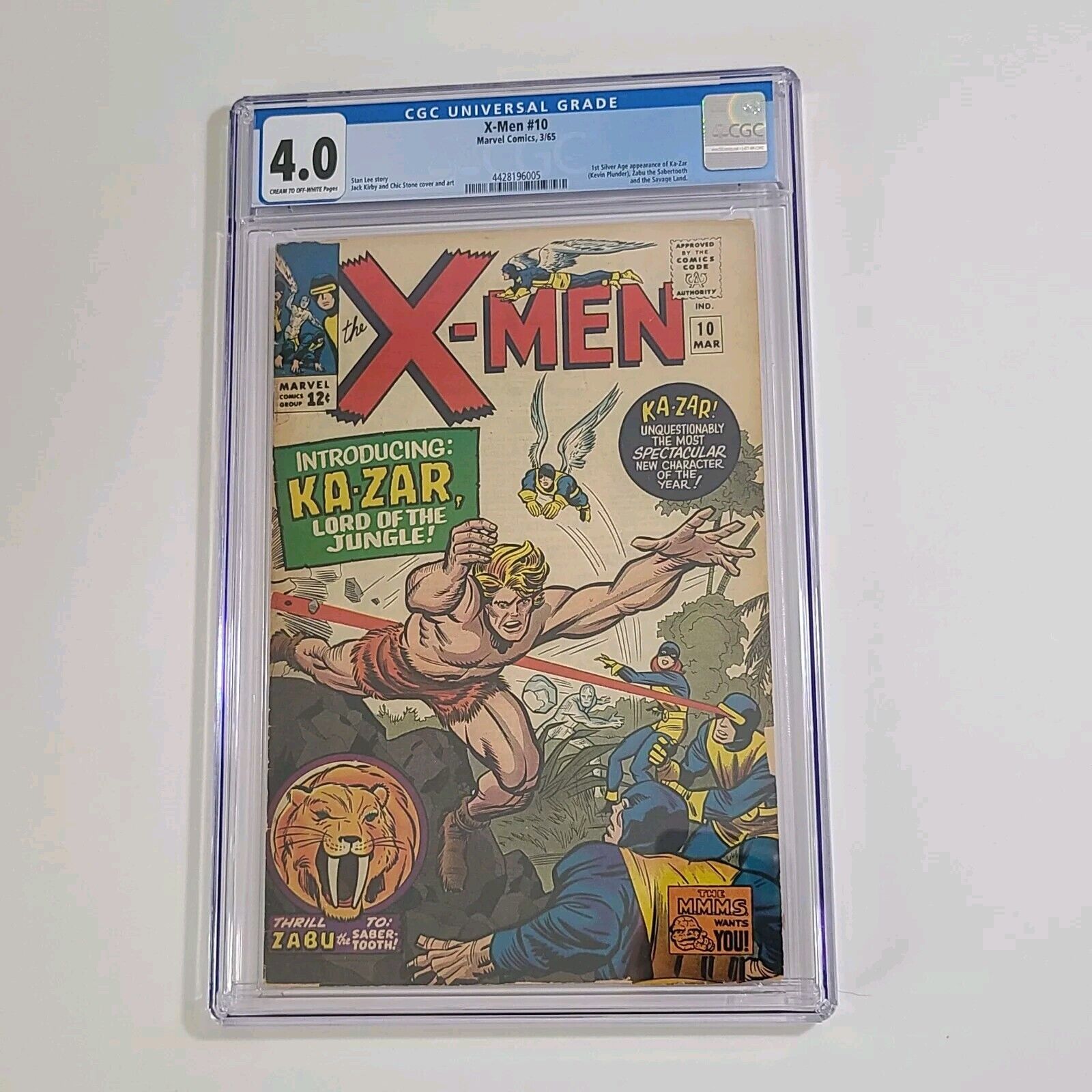 X-Men #10, CGC 4.0 VG, CR/OW Pages (Marvel, 1965) Stan Lee, Kirby, 1st Za-Zar