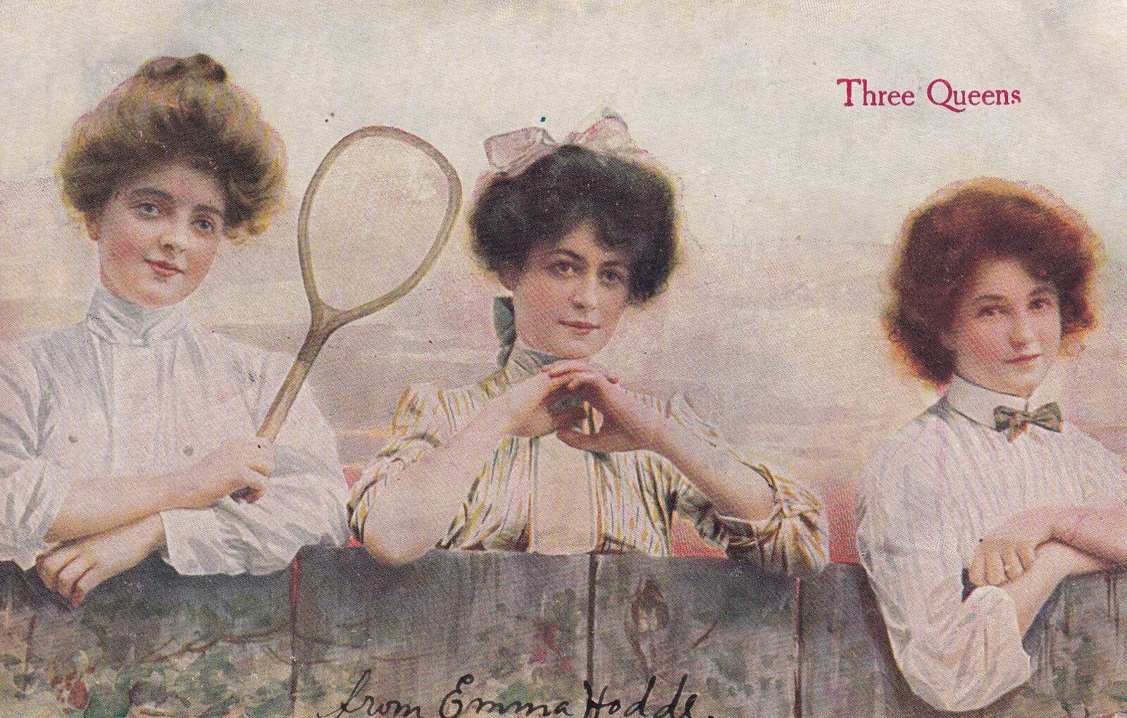 Antique Tennis Three Queens Girls Women Dressed Up 1909 Postcard D20