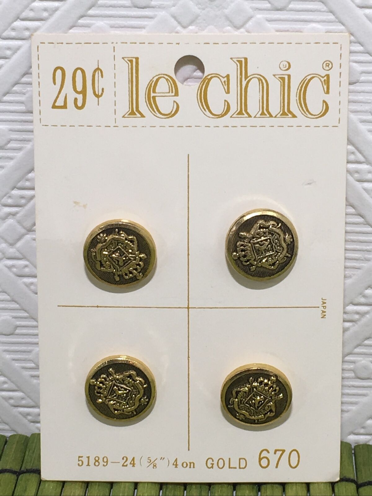 Vintage Le Chic Buttons Crested Gold Metal Shank 5/8\