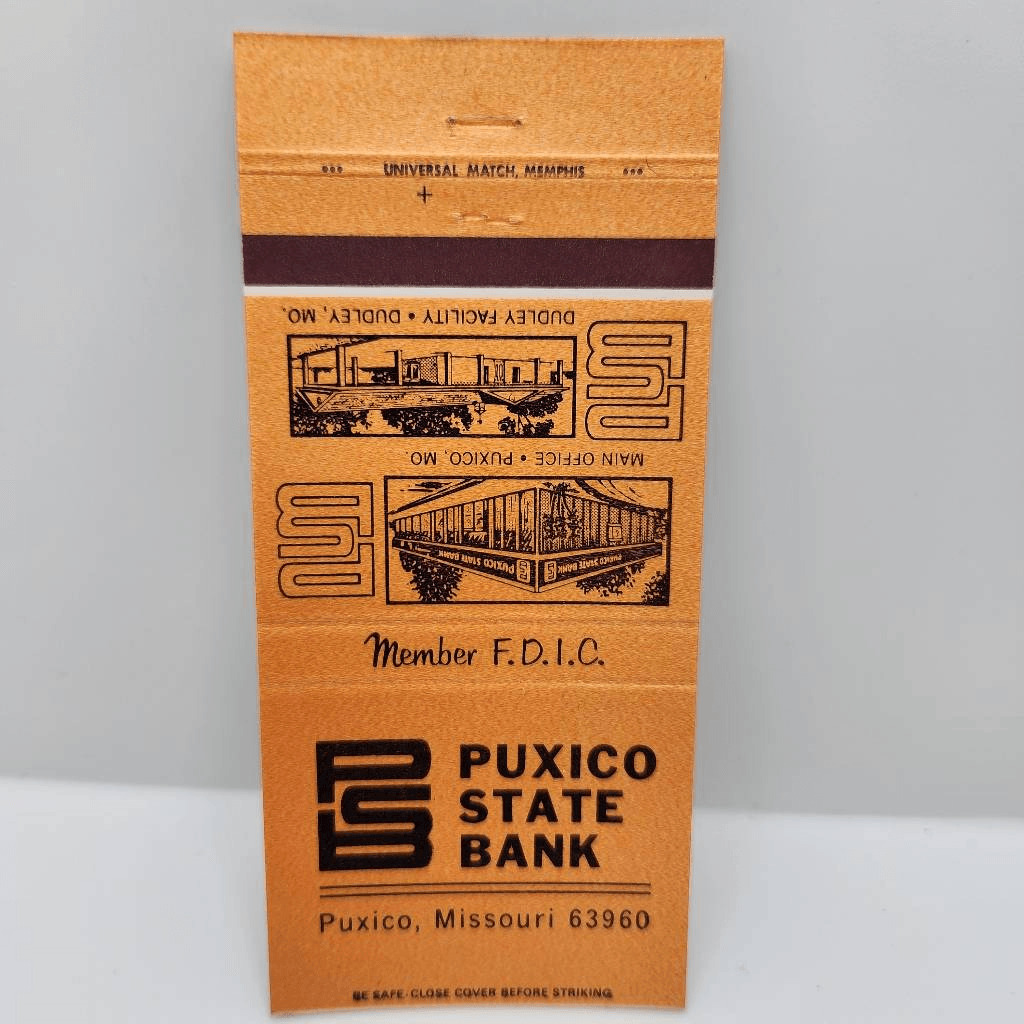 Vintage Matchcover Puxico State Bank Missouri