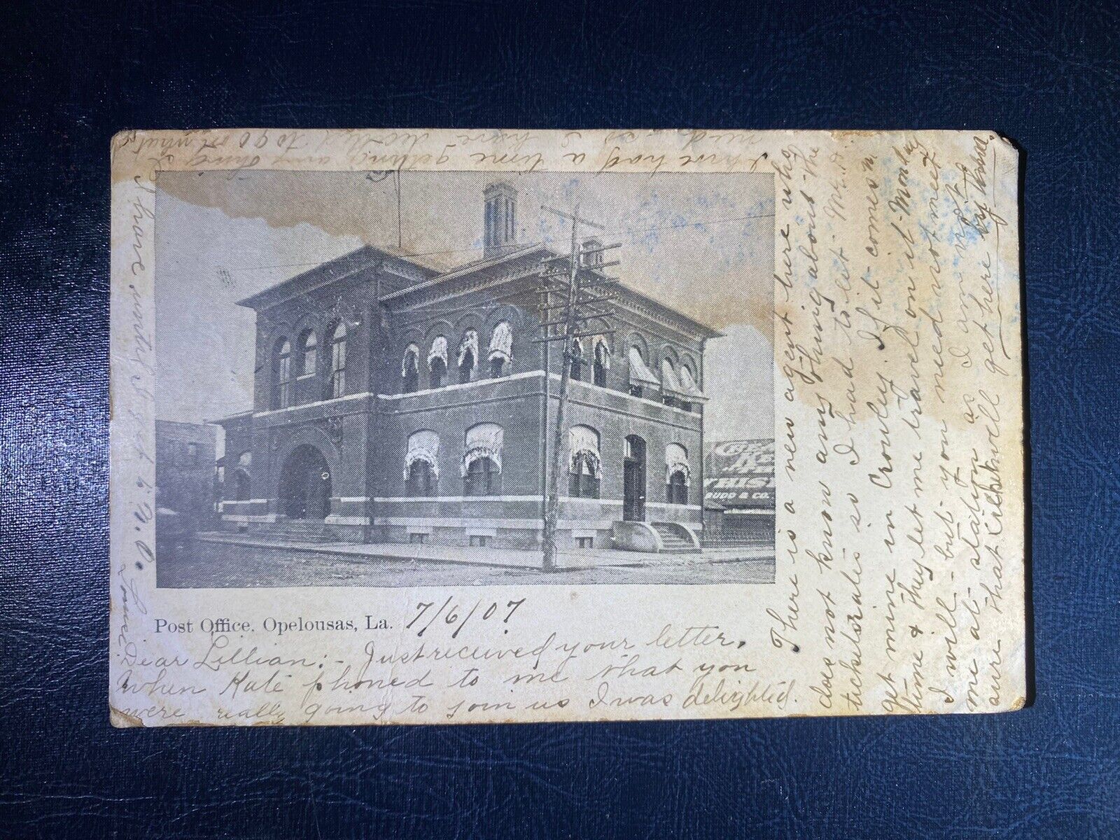 Antique VTG c1907 Postcard Post Office Opelousas LA RPPC South