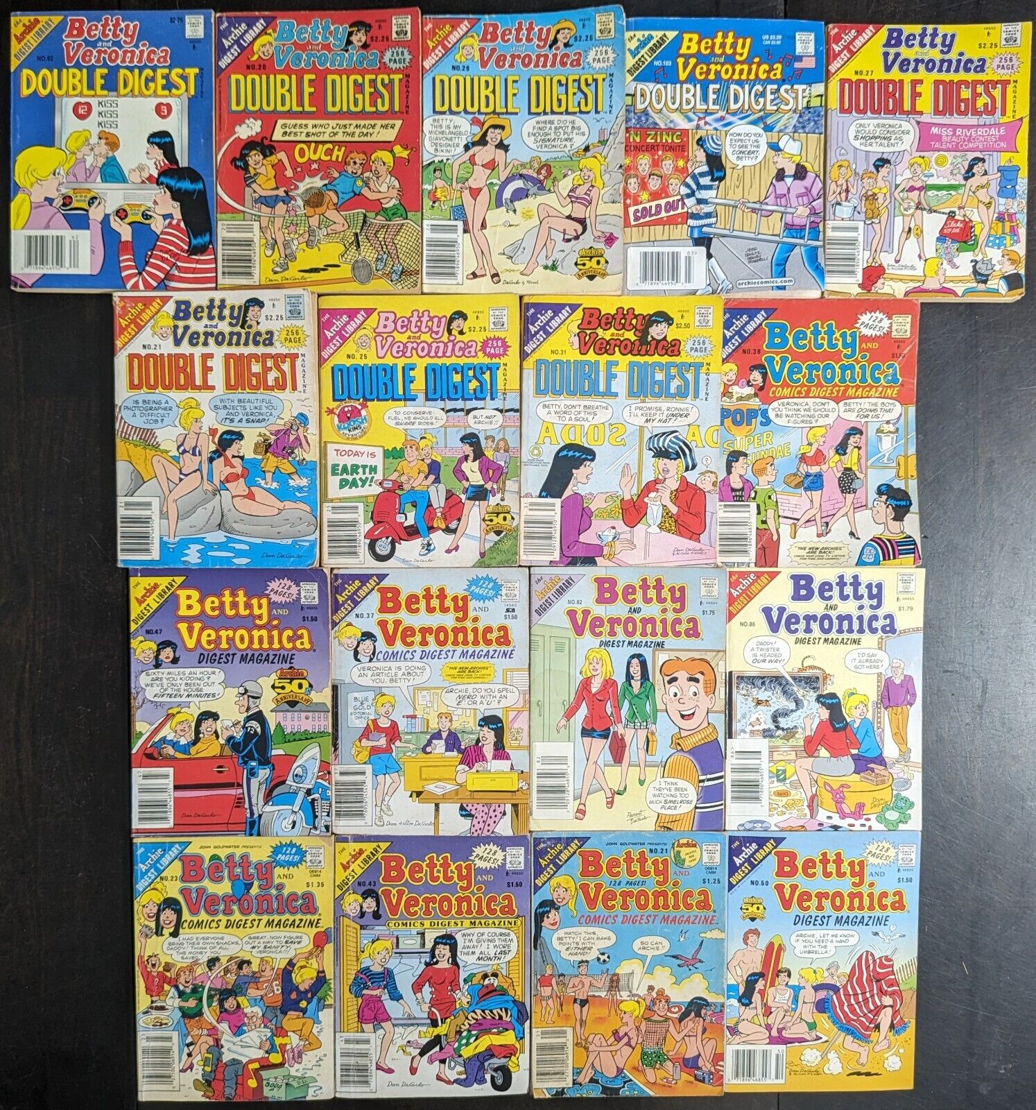 Archie Comics 17 Lot Vintage 80\'s 90\'s Betty & Veronica Digest / Double Books