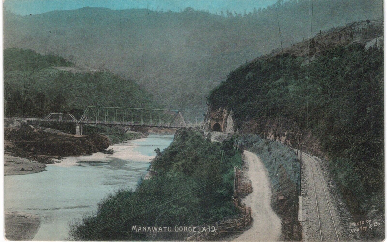 New Zealand Manawatu Gorge Hand Colored Bridge Railroad 1910  NZ 