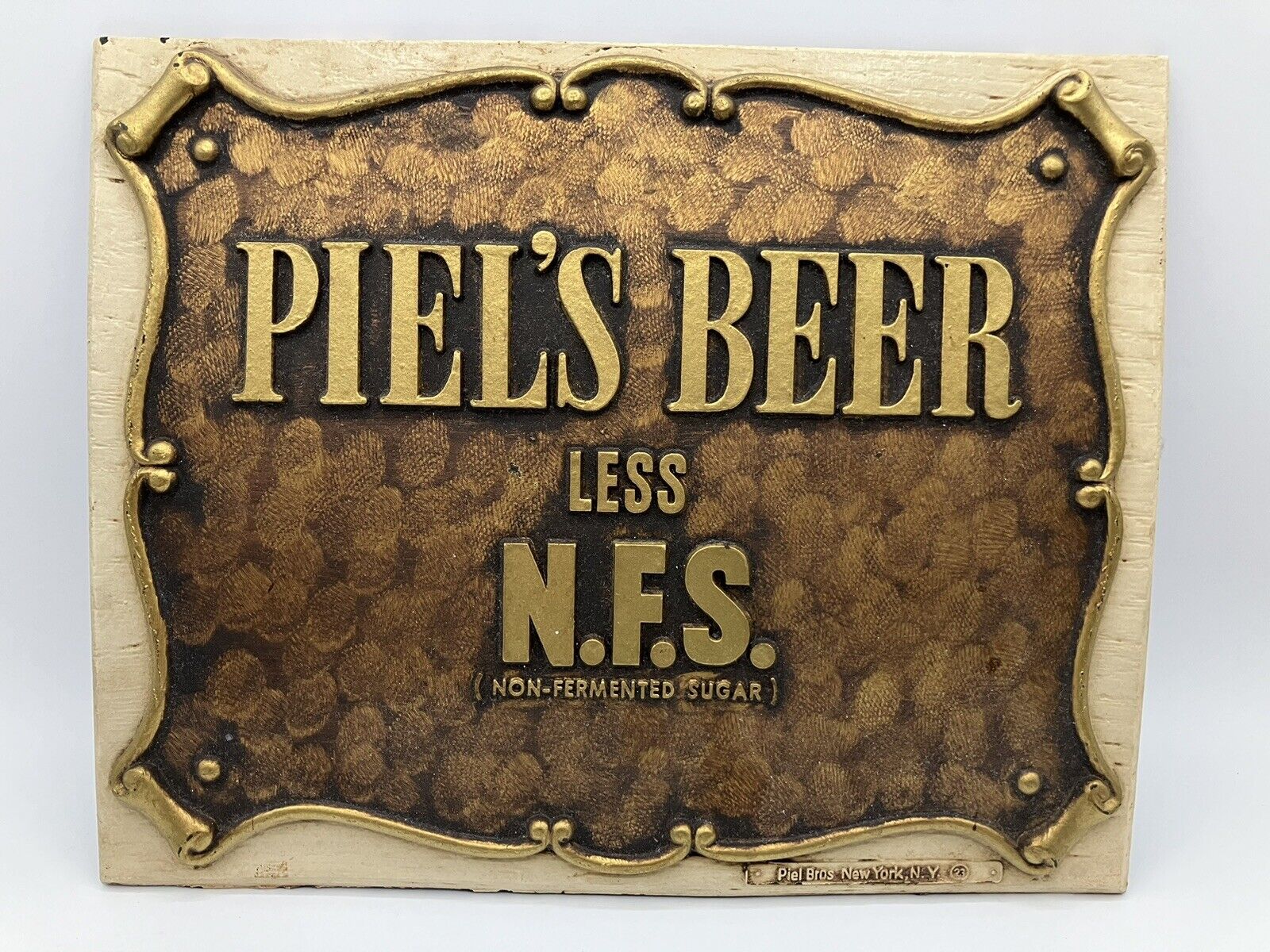 Piel\'s Beer Less NFS Piel Bros NY NY composition sign 11” x 8.75”