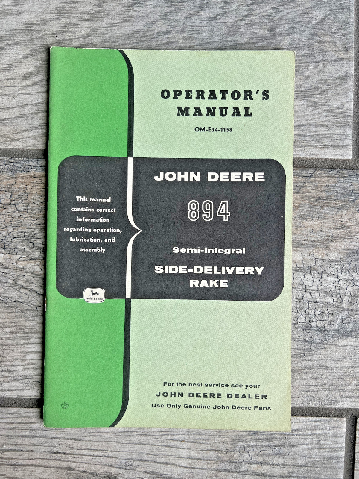 Vintage John Deere 894 Semi-Integral Side-Delivery Rake Operators Manual