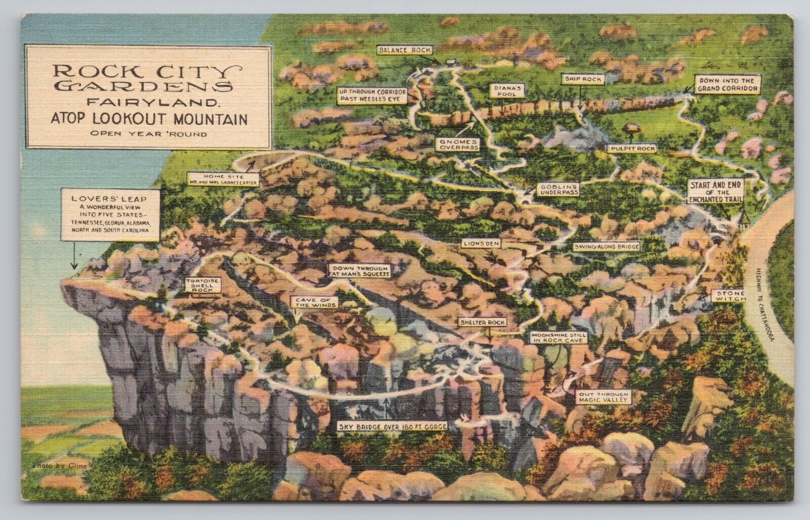 1930-45 Postcard Rock City Gardens Fairyland Atop Lookout Mountain Georgia