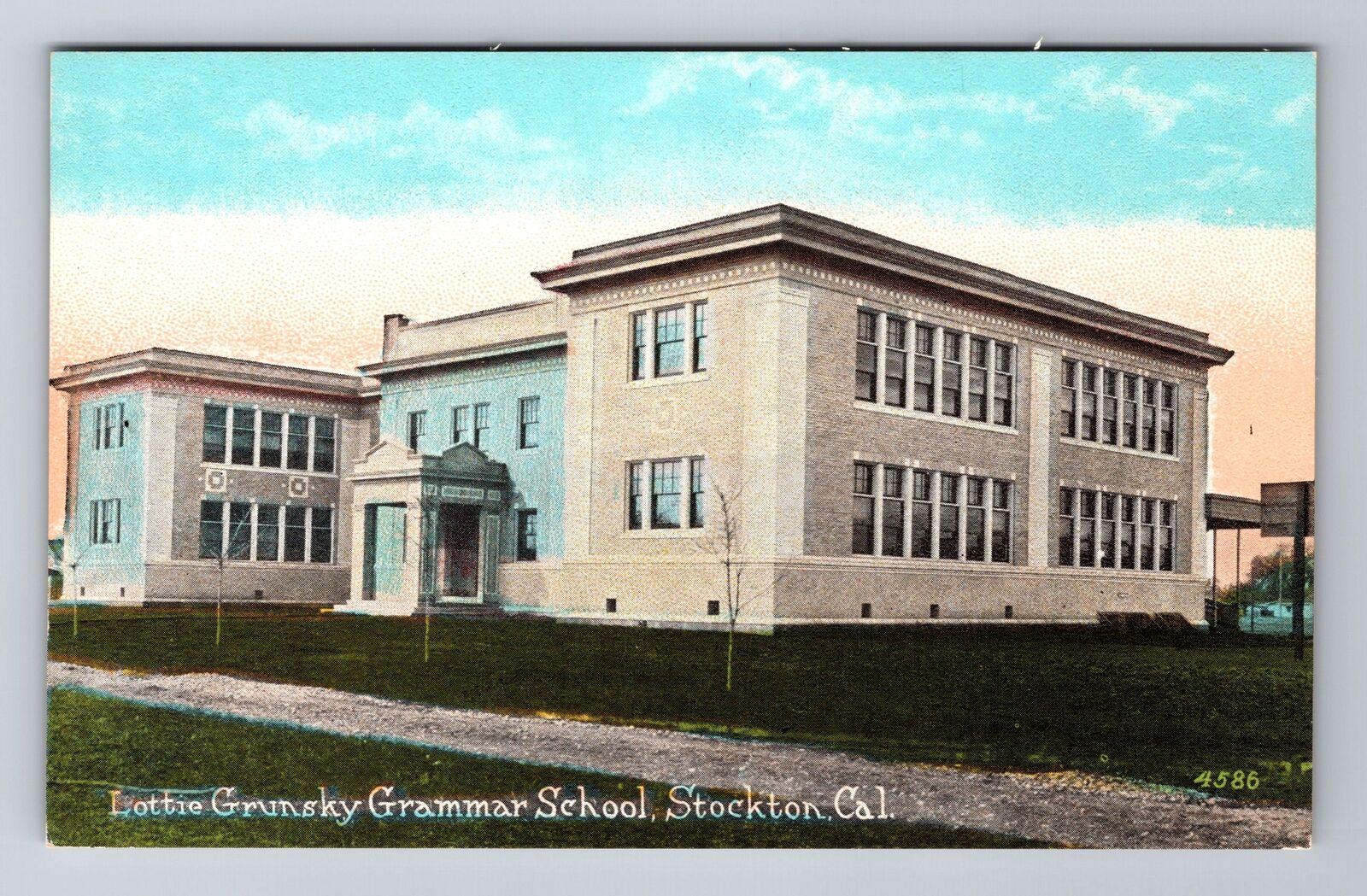 Stockton CA-California, Lottie Grunsky Grammar School, Antique Vintage Postcard