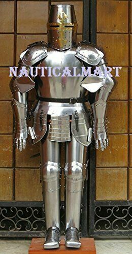Chrome Finish Combat Medieval Rare Full Body Suit Of Templar Armour Stand Greek