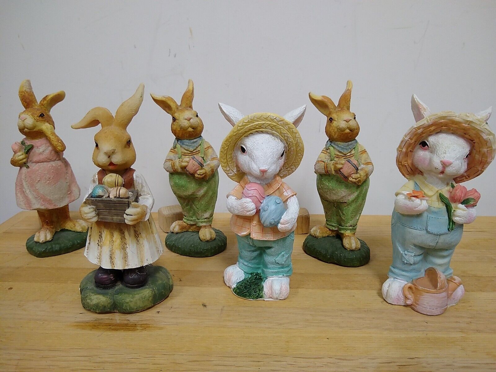 Greenbriar International Easter Bunny Set Of 6 Resin Figurines 5\