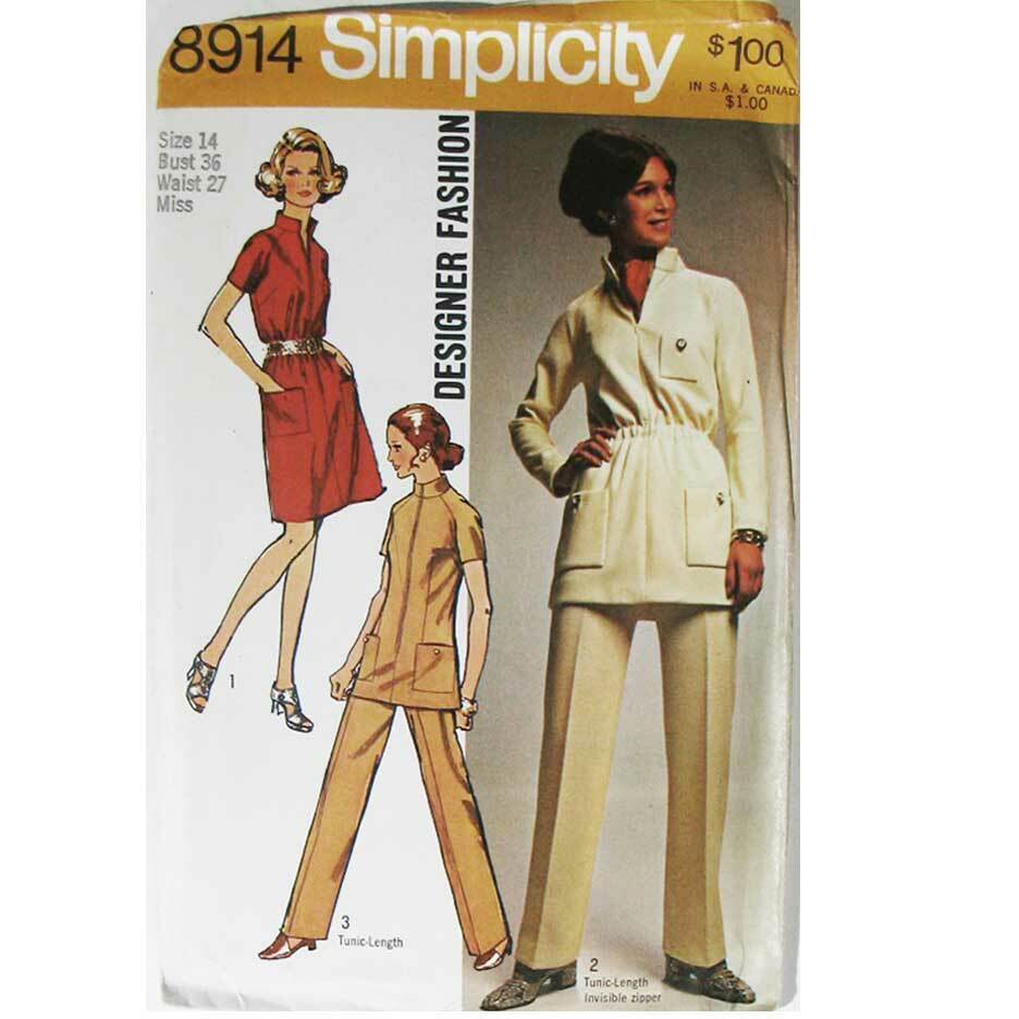 1970 Simplicity 8914, Size: 14 Sewing Pattern, Misses\' Dress Tunic Pants, Uncut