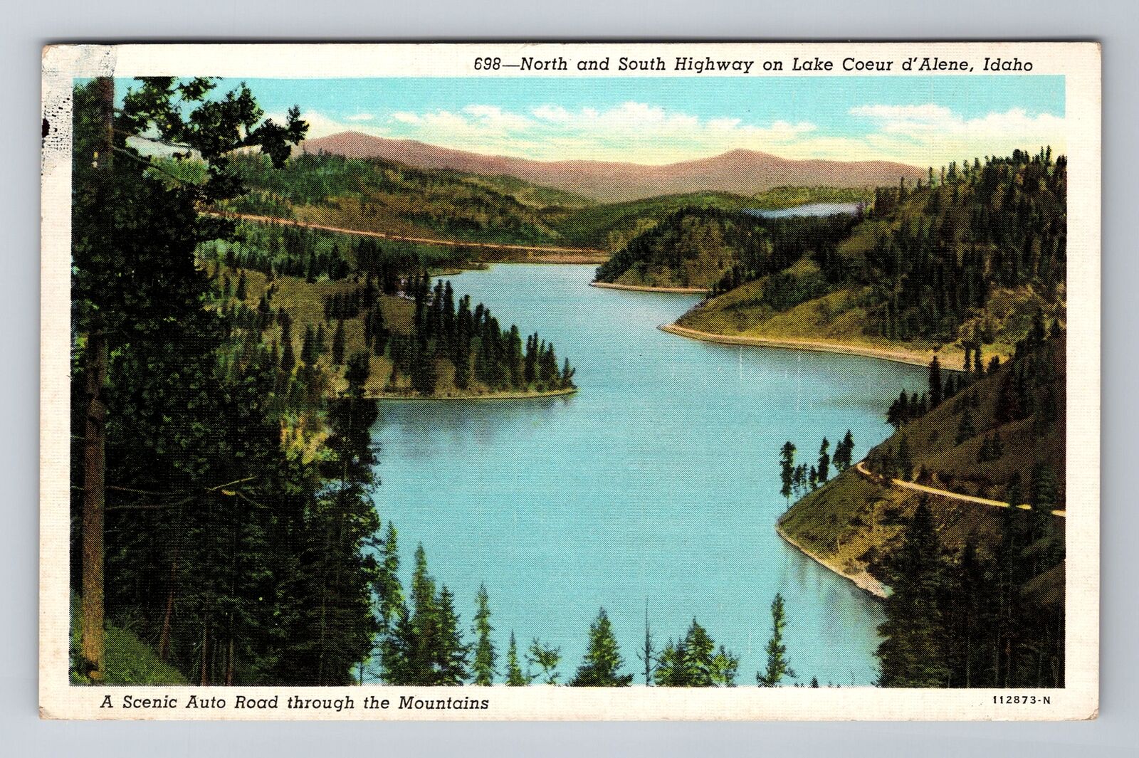 ID-Idaho, Aerial Of Lake Coeur D\'Alene, Antique, Vintage c1946 Souvenir Postcard