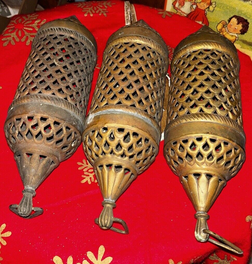 3 Antique Brass Moroccan Pendent Lamps Amazing-Rare-THREE