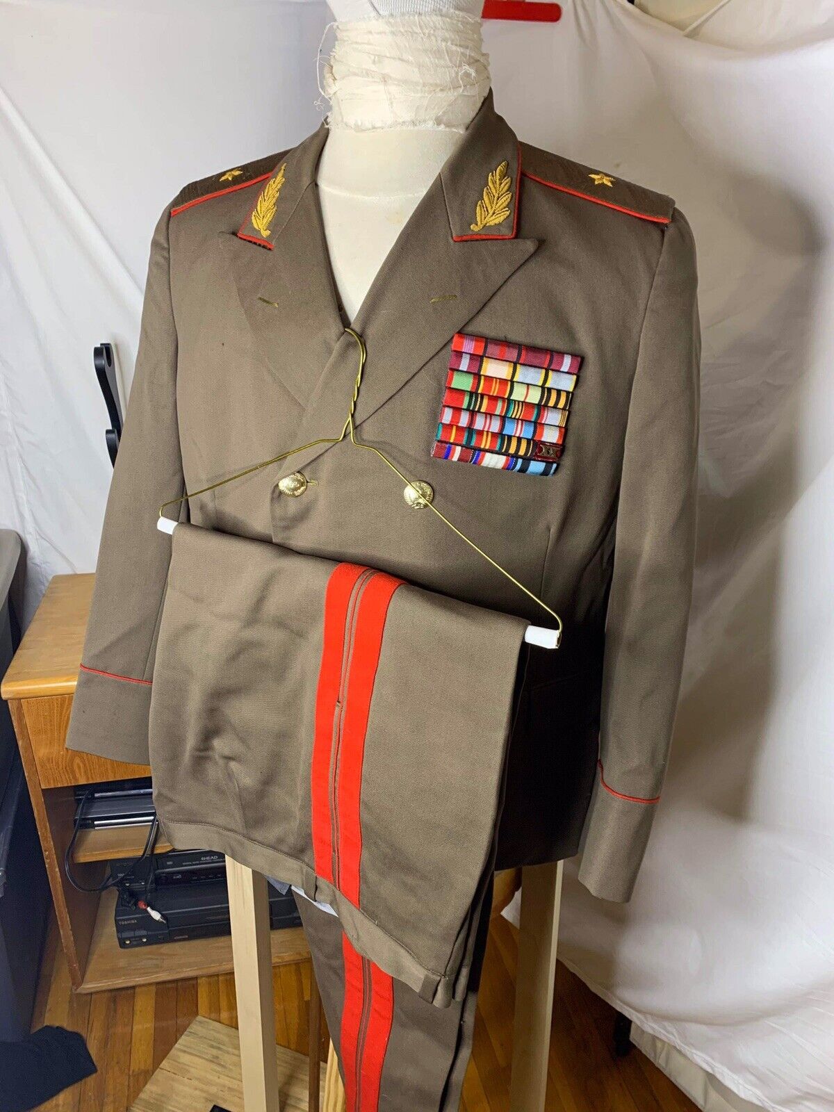 Vintage Soviet Russian Major General Uniform Tunic Shirt And Trousers 1970s