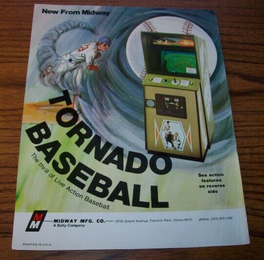 Tornado Baseball Arcade FLYER Original Video Game Artwork 1976 Retro Vintage Art