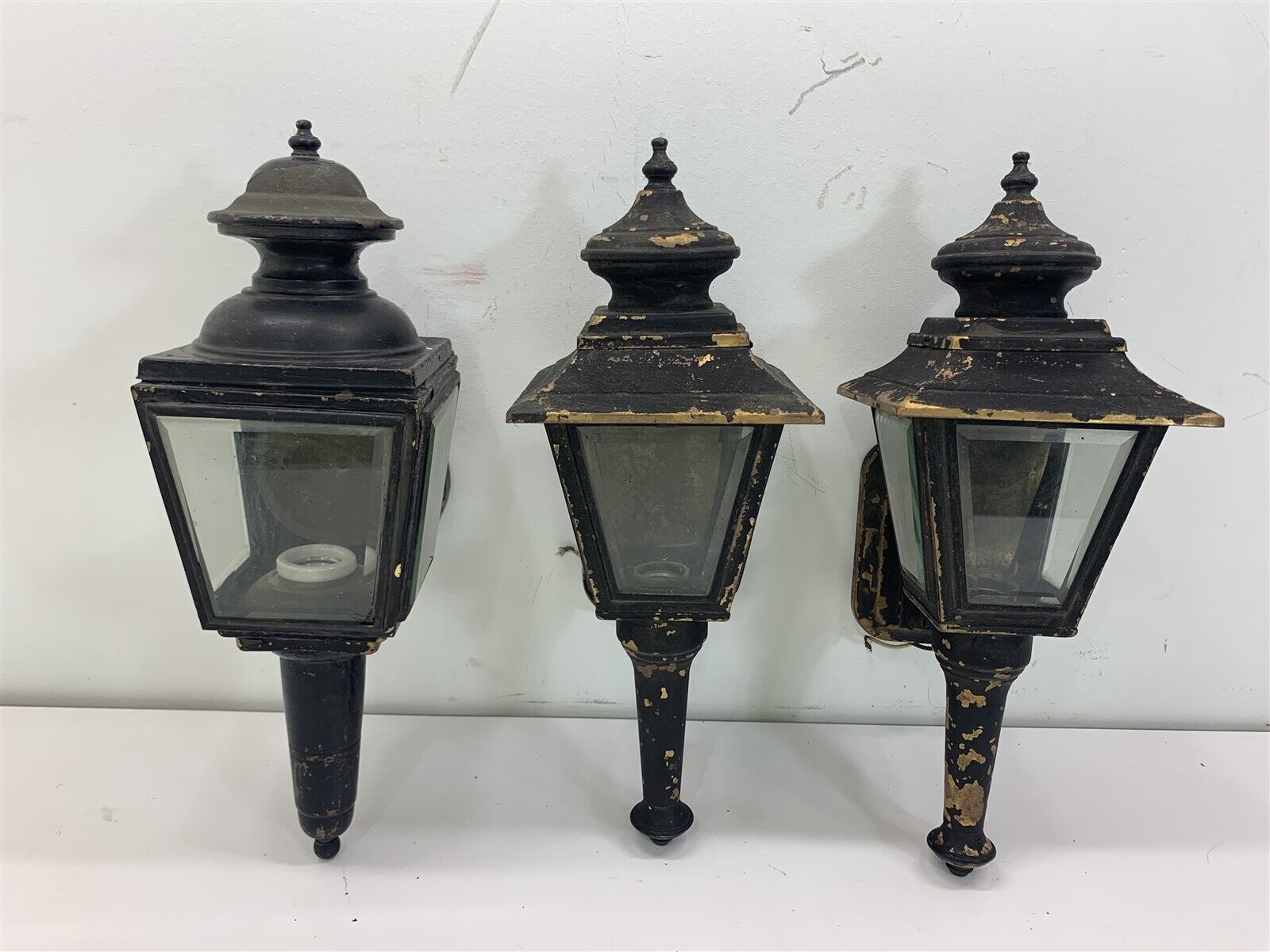 QTY 3 Black Painted Brass Vintage Carriage Lamps Lights Sconce Electric Gothic 