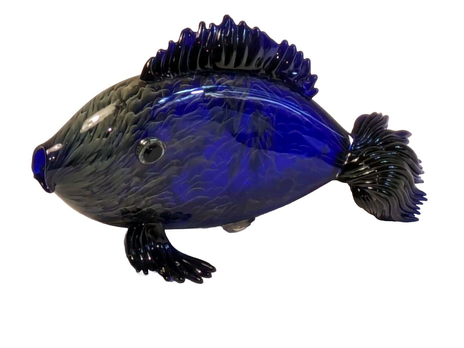 Vintage Murano Hand Blown Art Glass Swirl Fish Glass Figurine Bass Sculpture 