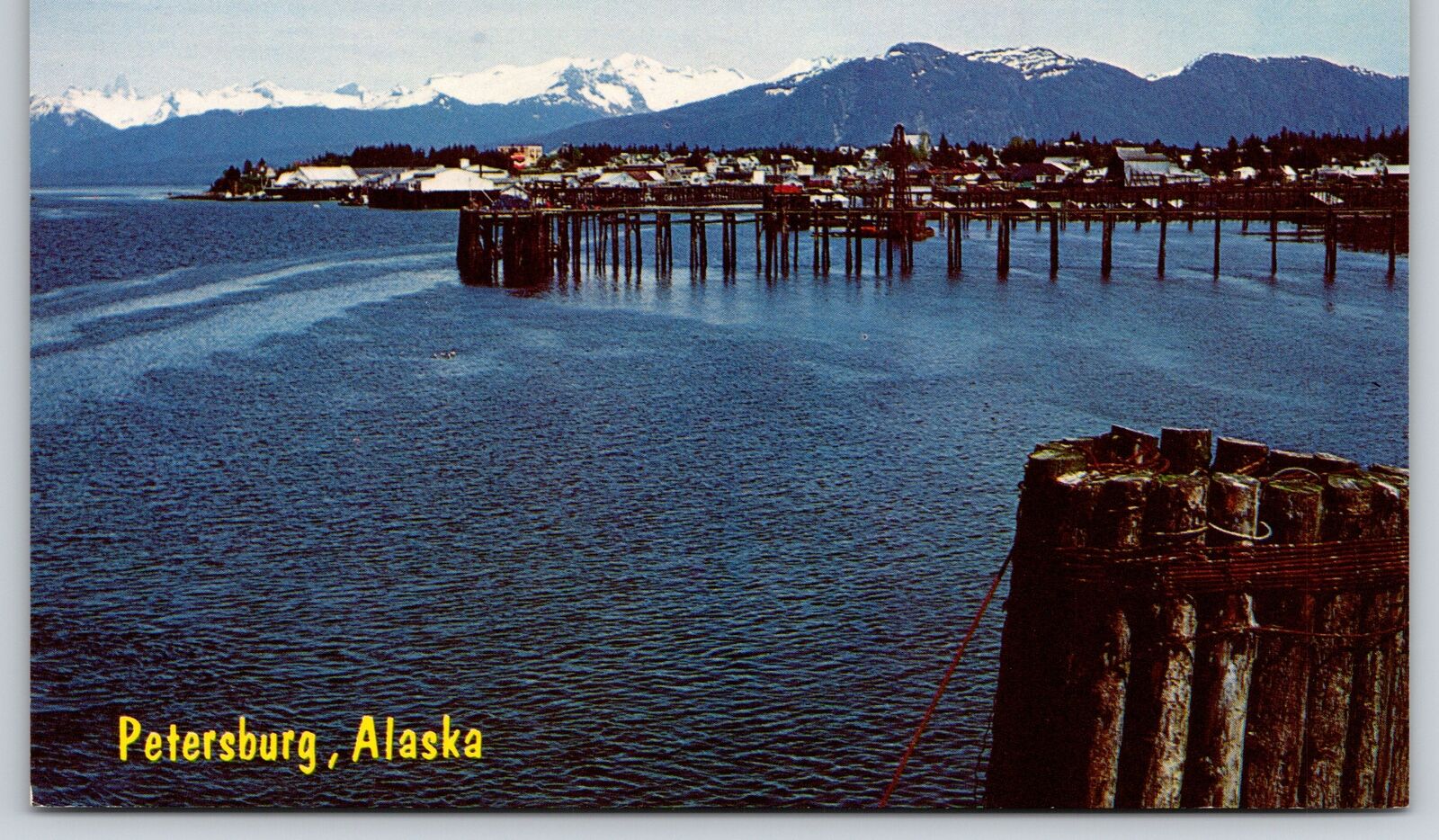 Petersburg Alaska~Air View Pier & Ocean~Vintage Postcard