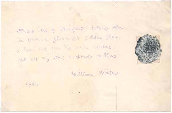 William WINTER / Autograph Quotation Signed