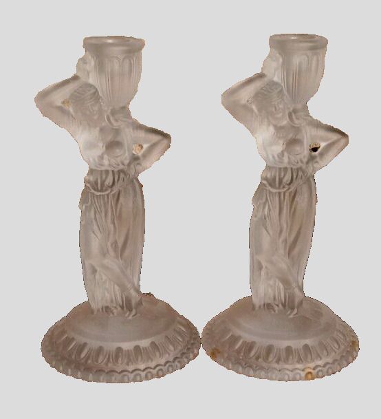 Fostoria Frosted Figurine Pair of Candlesticks