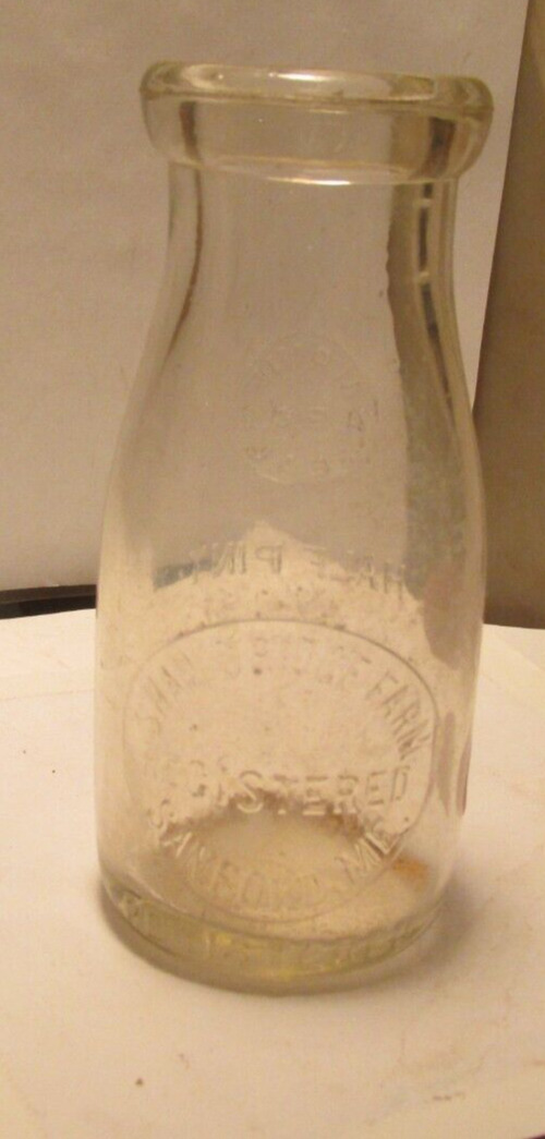 vintage 1/2 pint milk bottle Shaw\'s Risge Farm  Sanford,Me