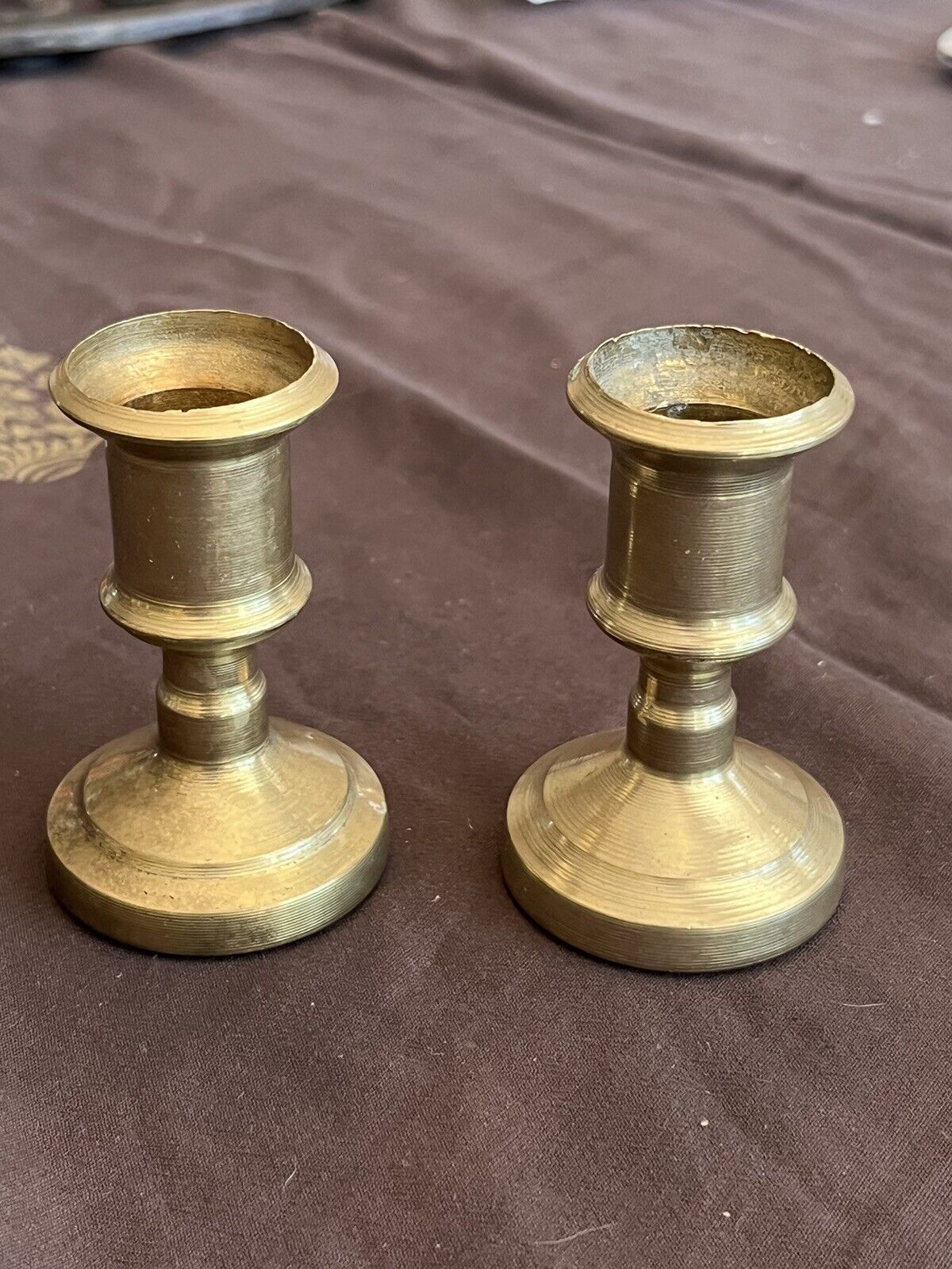 Brass Candle Holders Set Of 2 3” Tall Vintage