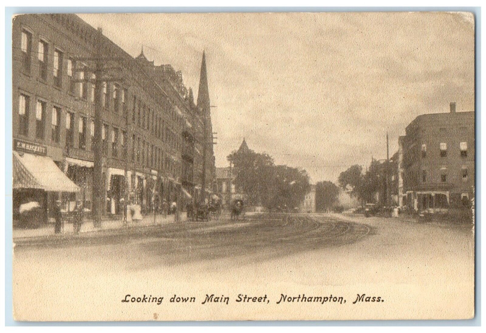 c1905 Looking Down Main Street Exterior View Northampton Massachusetts Postcard