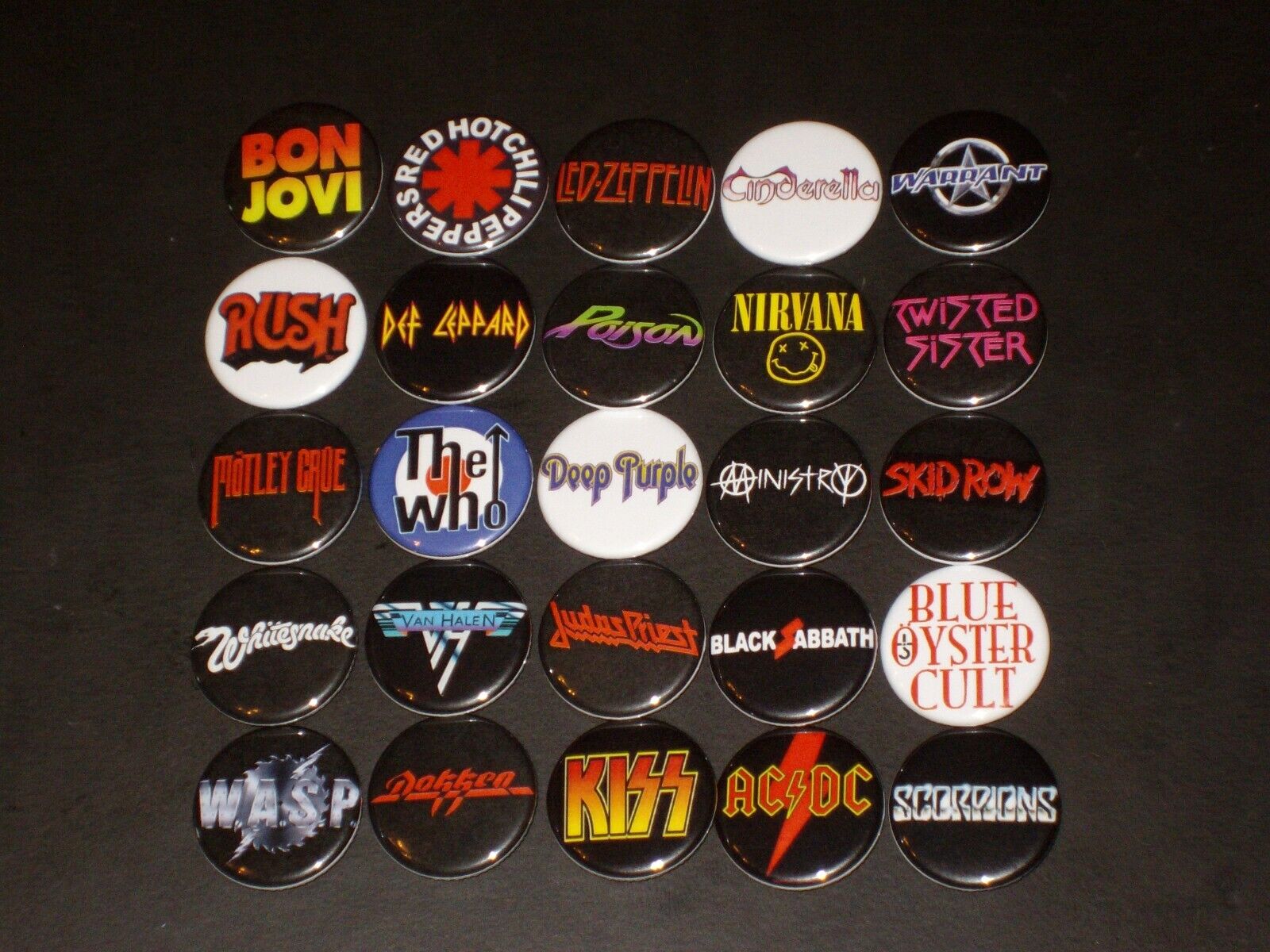 Rock Logo Buttons /  Pins Set Of 25