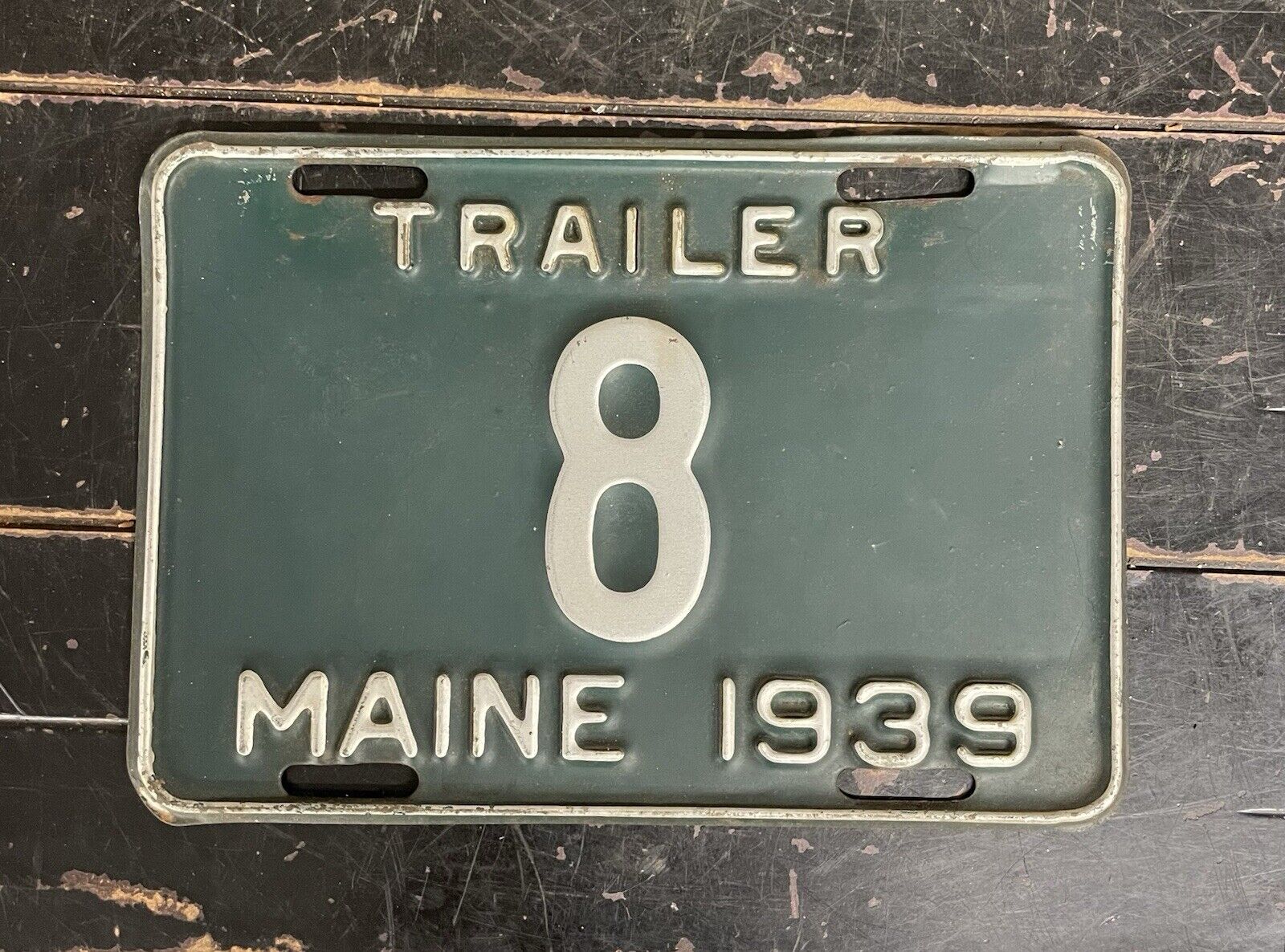 RARE Vintage 1939 Maine ME Desirable Single Digit Trailer License Plate #8