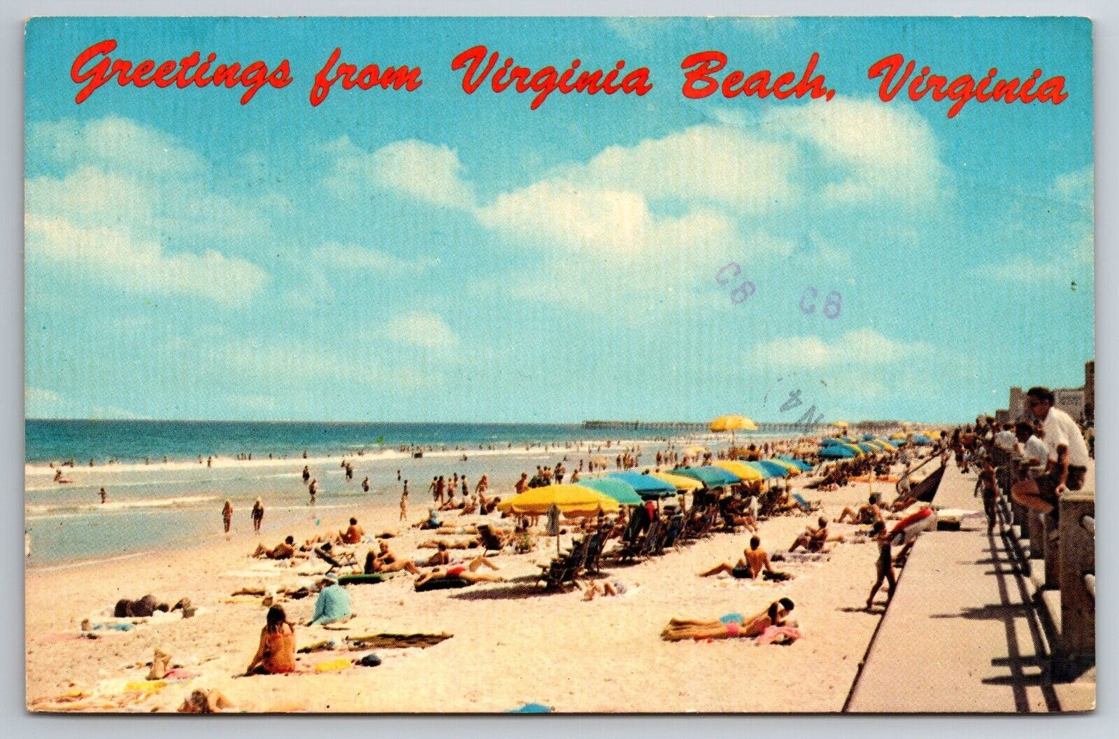 Vintage Postcard VA Virginia Beach Women Men Kids Unbrellas Greetings -2138