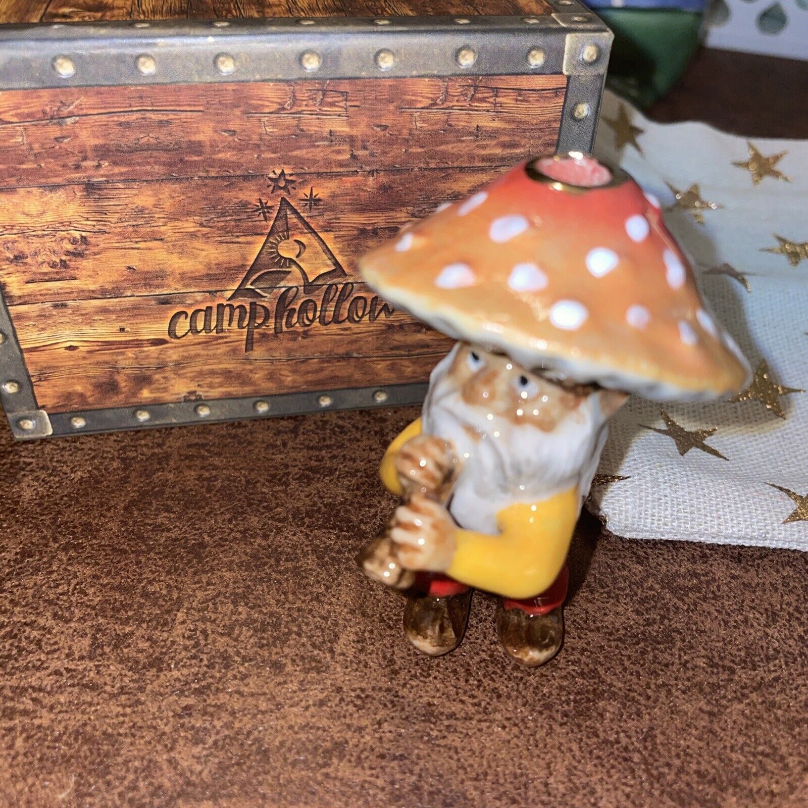 Camp Hollow Orange Mushroom Gnome Candle Holder Cake Topper - RARE
