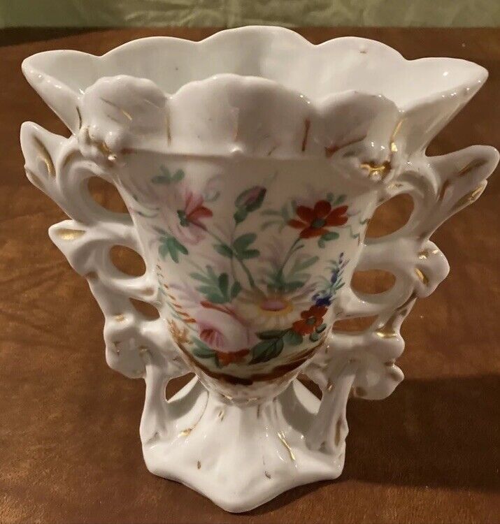 Antique Victorian Country French Style Handpainted Floral Vase