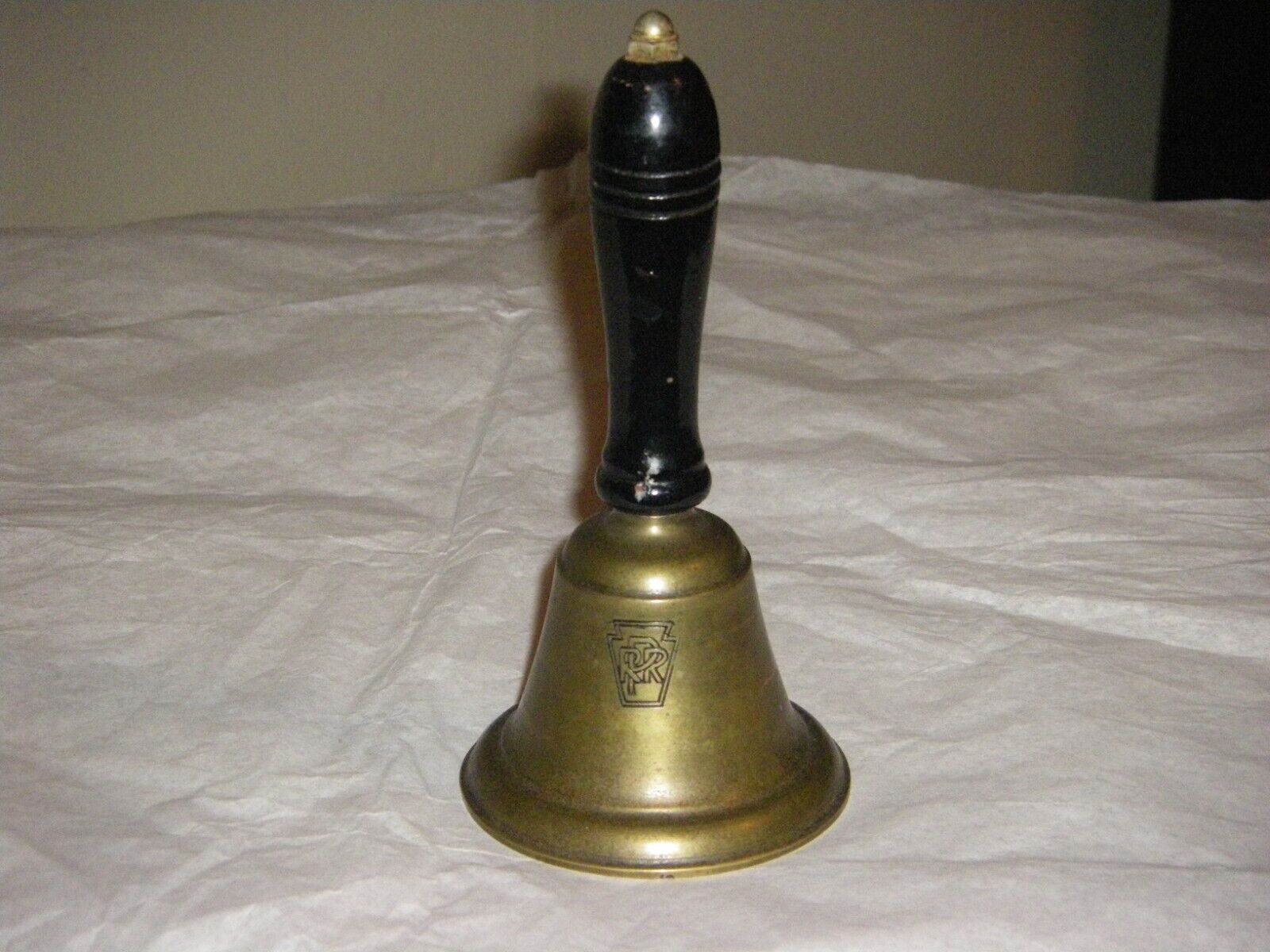 Vintage Pennsylvania Railroad Brass Hand Bell with Wood Handle PRR 5 1/2\