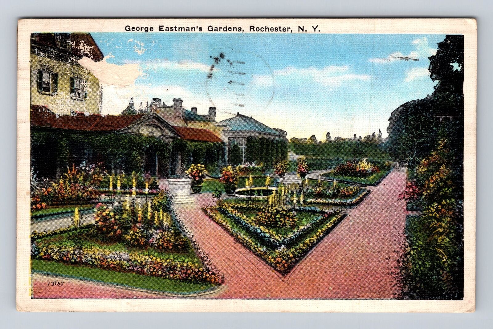 Rochester NY-New York, George Eastman's Gardens, Vintage c1937 Souvenir Postcard