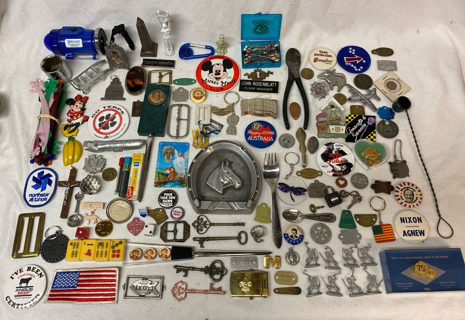 Huge Junk Drawer Lot  - Jewelry, Toys, Pinbacks, Patches, Coins +