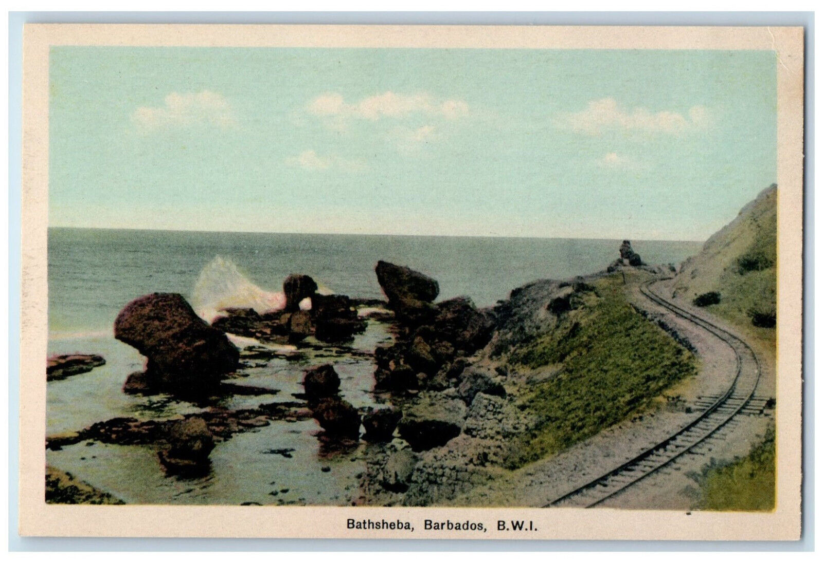 c1940's Railway View Bathsheba Barbados B.W.I. Vintage Unposted Postcard