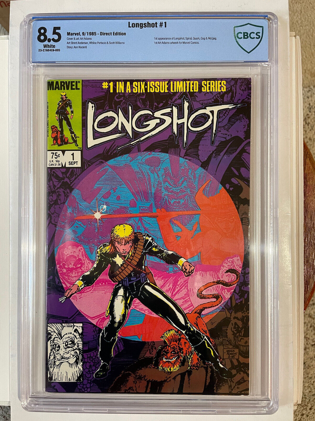 Longshot #1 (1985) Marvel CBCS 8.5 Wh,Pgs 1st app Longshot & Spiral ~A.Adams art