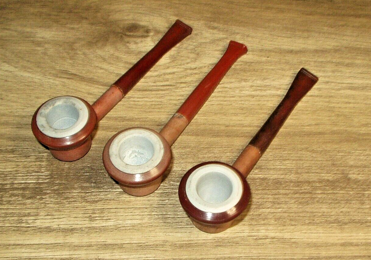 NEW (NOS) Lot of 3 Unsmoked Smoking Pipes w/ Ceramic Inserts *FREE SHIPPING*