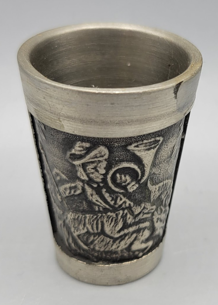 Vintage German Rein Zinn Pewter Cup Embossed Shot Glass Small Cup