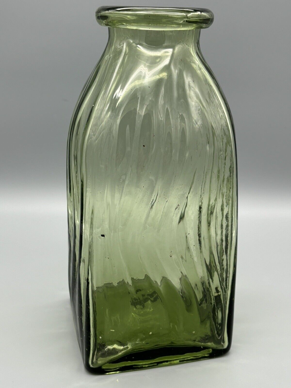 Large Andros Recycled Glass Vase Green Square Waved Ripples 10.5”