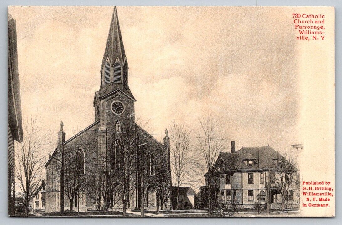 Williamsville NY Postcard Catholic Church and Parsonage Posted 1911 DB