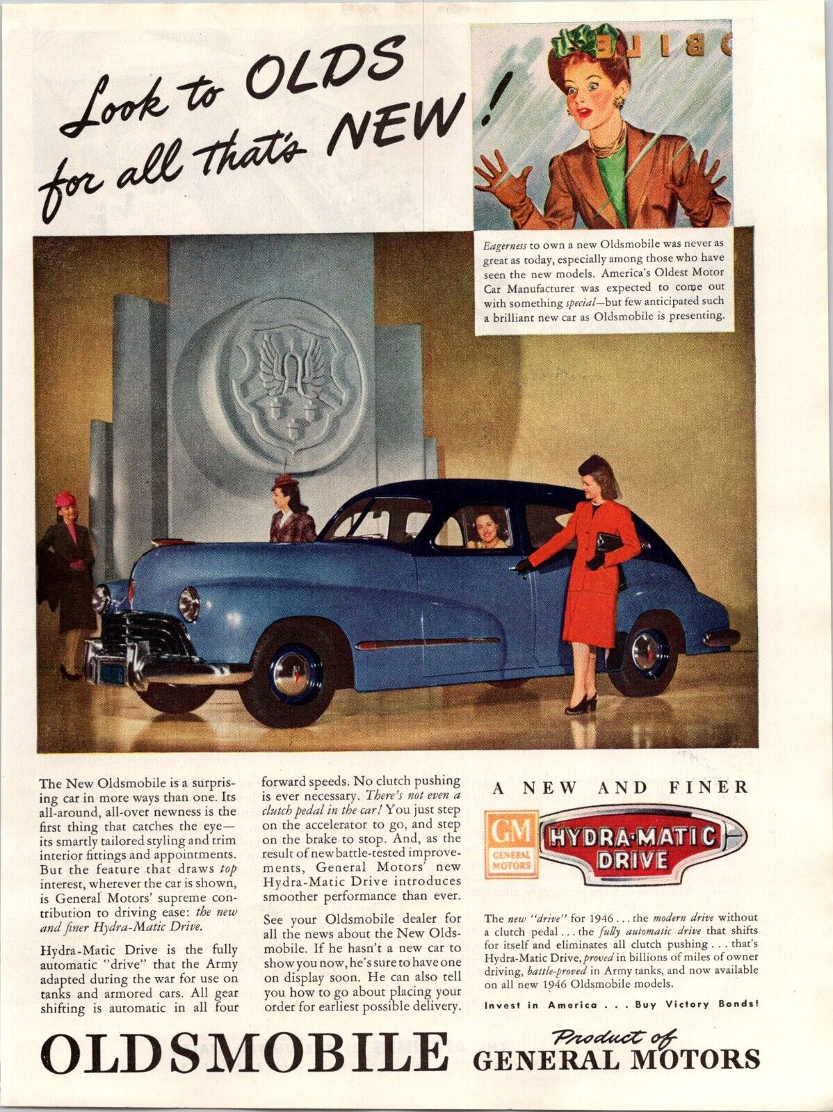VINTAGE 1945 OLDSMOBILE GM GENERAL MOTORS CAR PRINT AD