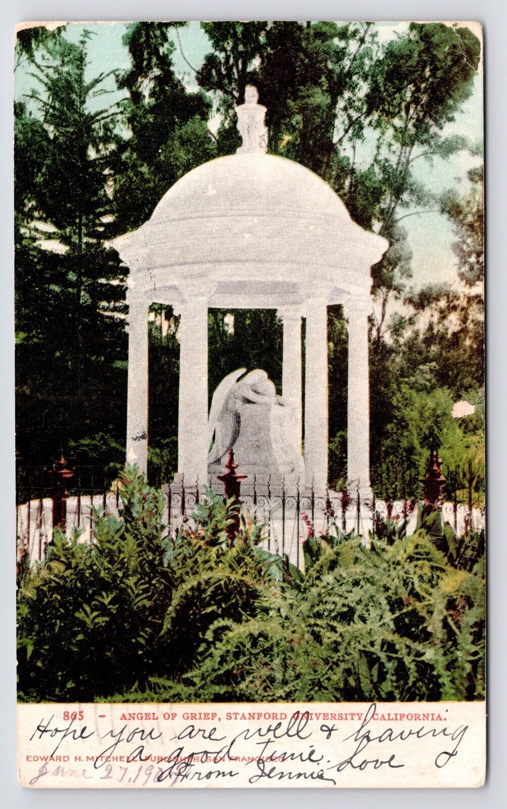 1905~Angel of Grief~Stanford University~California CA~Pre-Quake~Antique Postcard