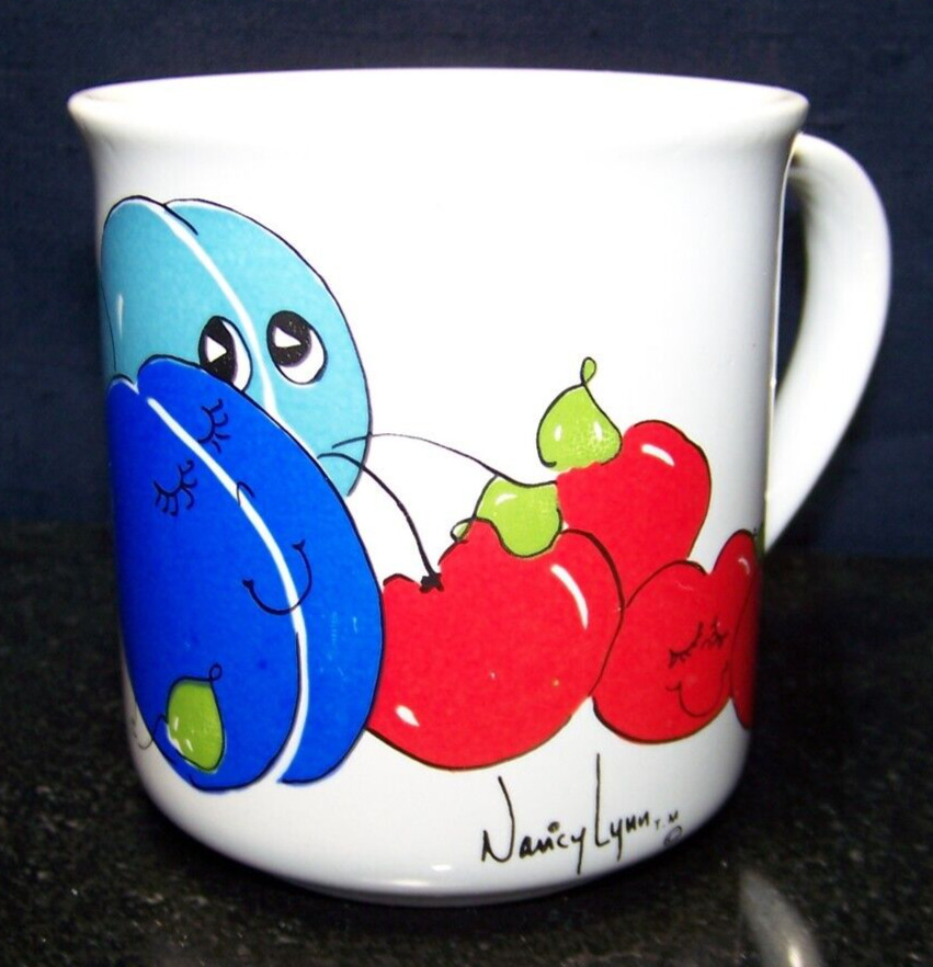 Vintage Nancy Lynn Anthropomorphic Fruit and Vegetable Mug Cherries Plum Tomato