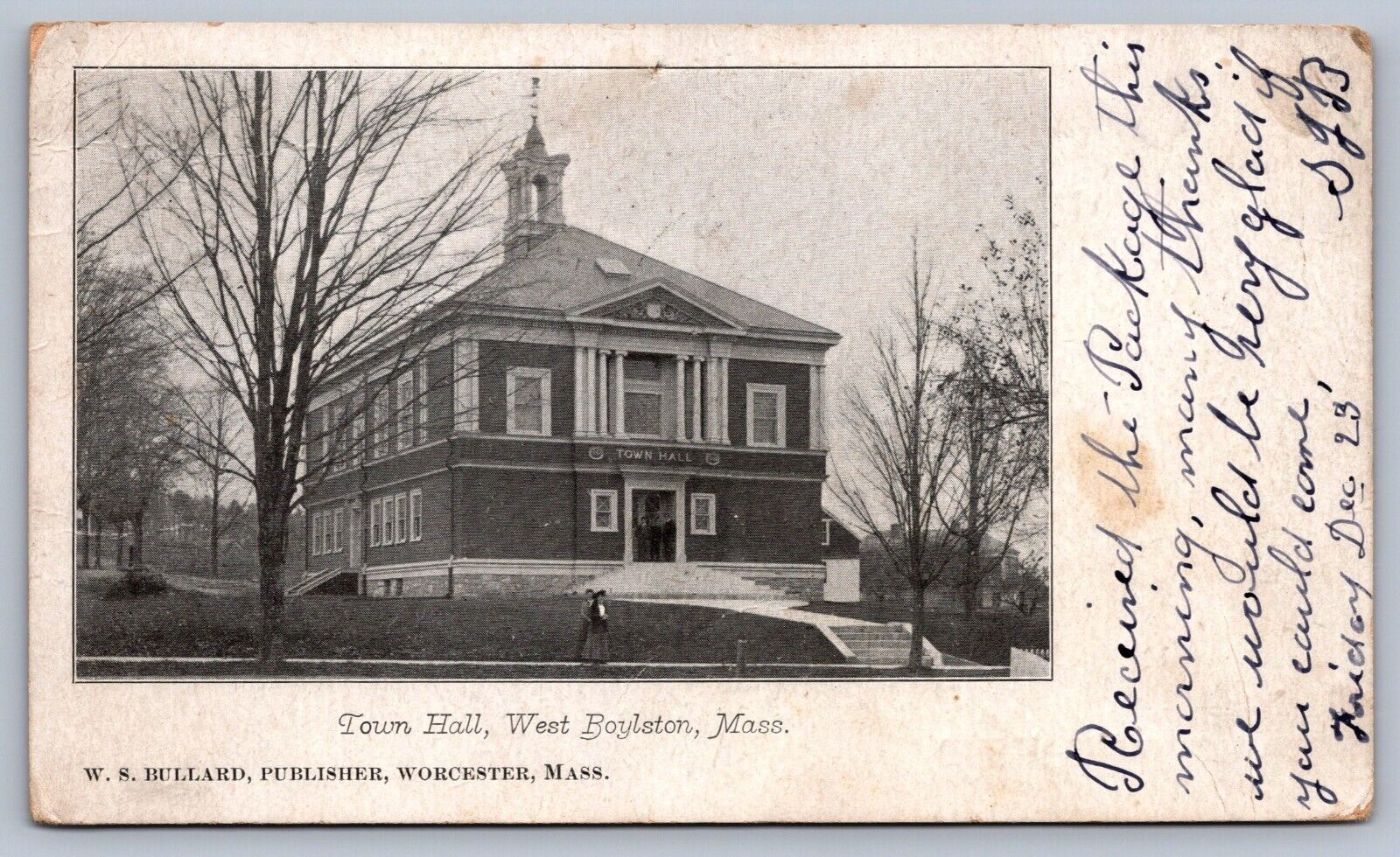 Postcard West Boylston MA Town Hall 1904