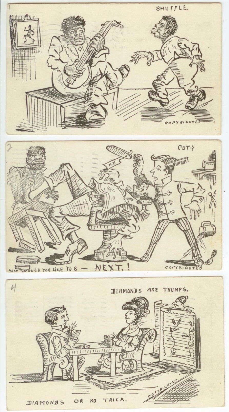 c1905 unusual Low Jack comedy cards incl Black Americans 7 pc Coffeyville Kansas
