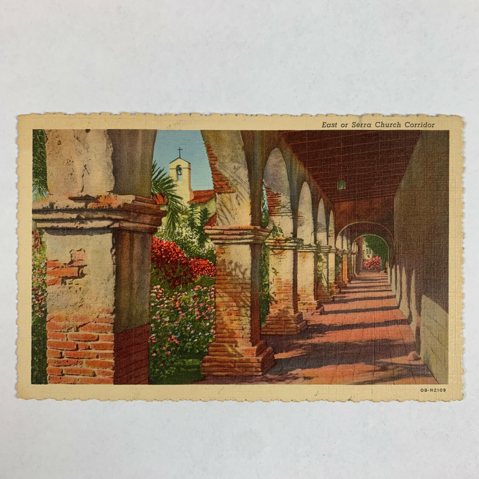 Postcard California San Juan Capistrano CA East Serra Church Mission 1940s Linen