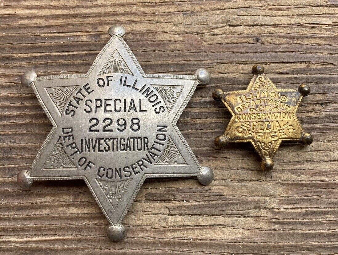 Vintage Obsolete Illinois Conservation Police Badge Lot Game Warden Investigator