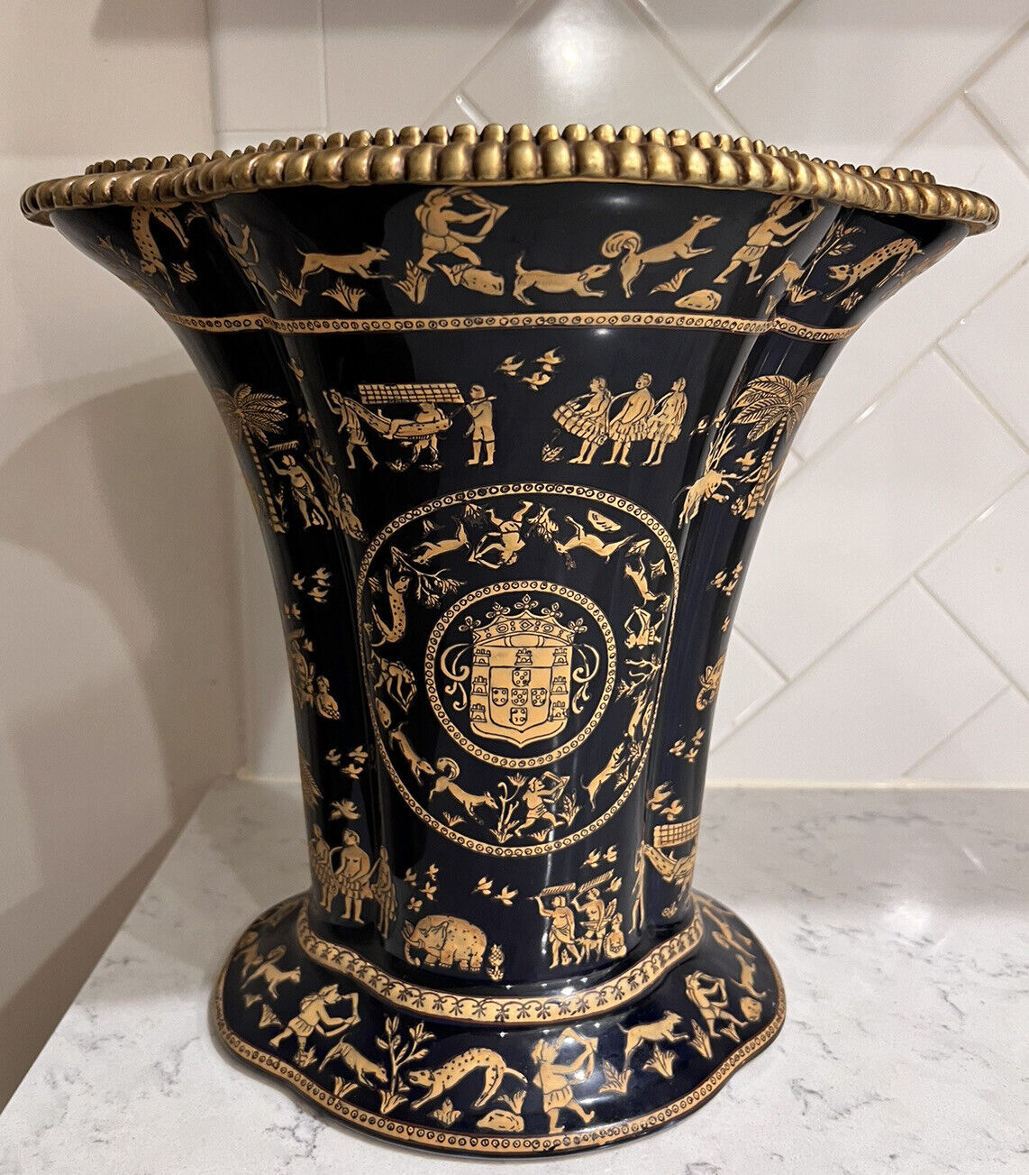 JUWC 1897 Vase Brass Trim Antique Chinese Asian Decor