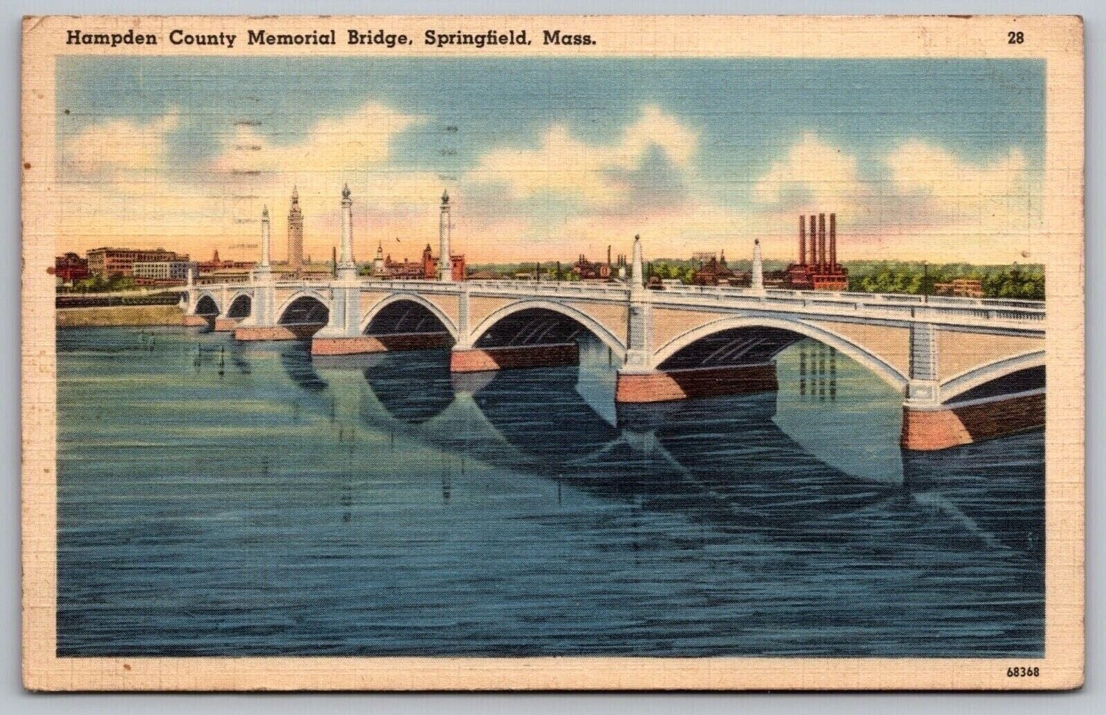 Hampden County Memorial Bridge Springfield Massachusetts Reflections Postcard